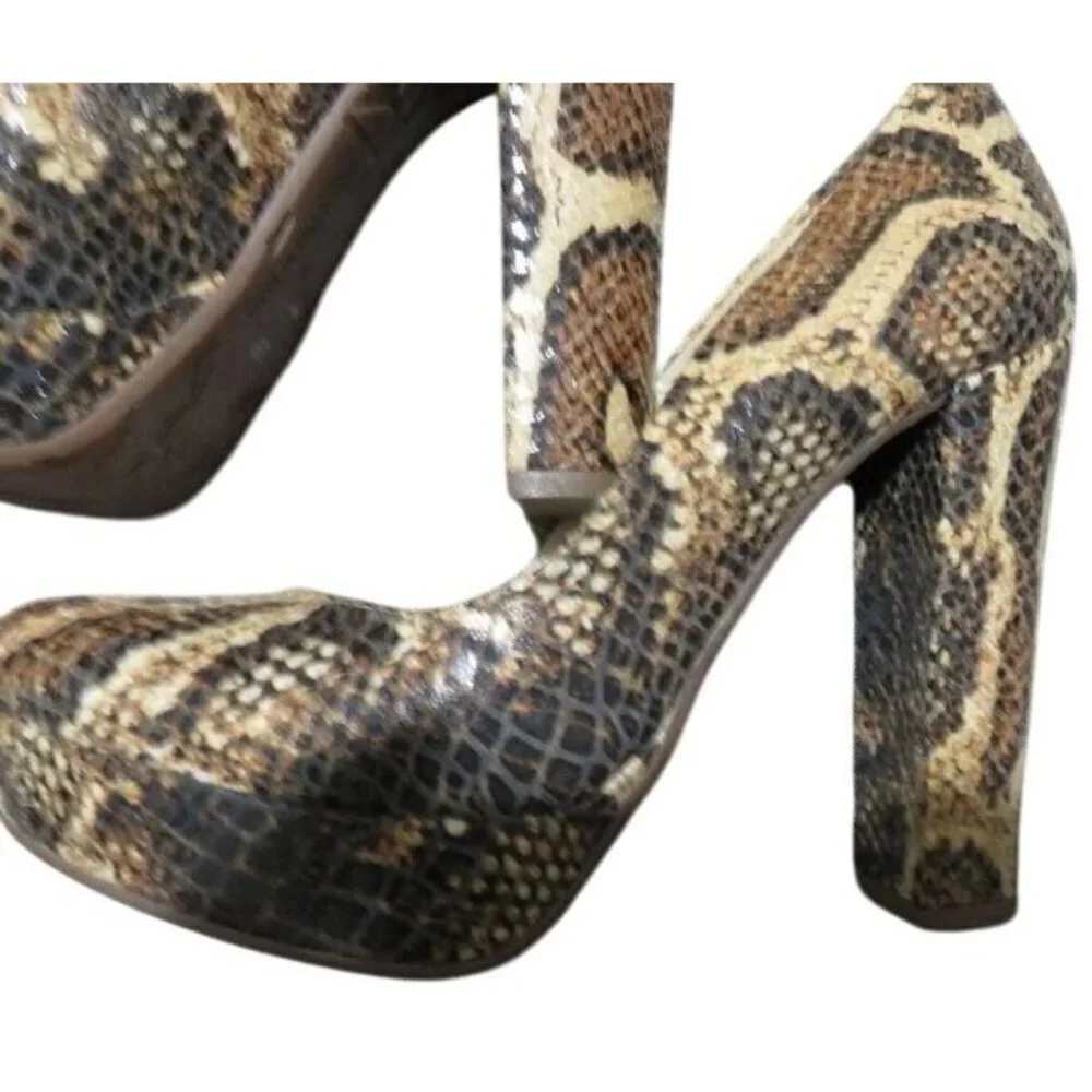LORENZO MARI Italian Leather Snakeskin Python Embossed Platform Block Heels 38